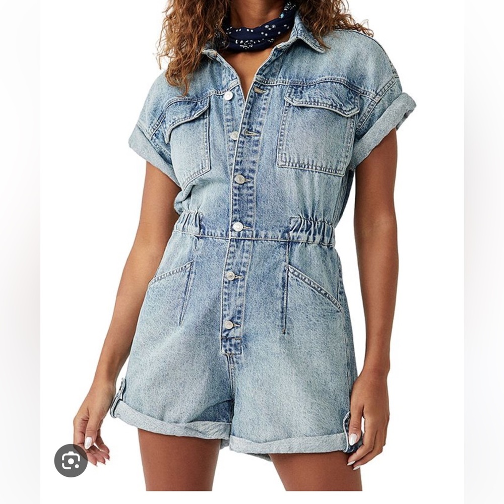 Free People Marci Cuffed Cotton Romper